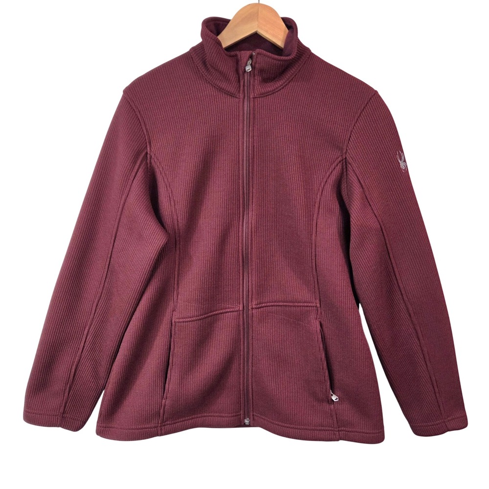 Spyder Womens XL Burgundy Full Zip Sweater Ribbed Fleece Jacket Gorpcore Outdoor